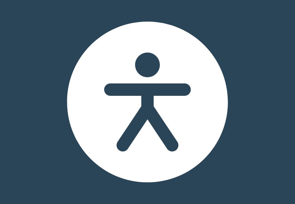 A graphic with a dark blue background with the accessibility logo on it.
