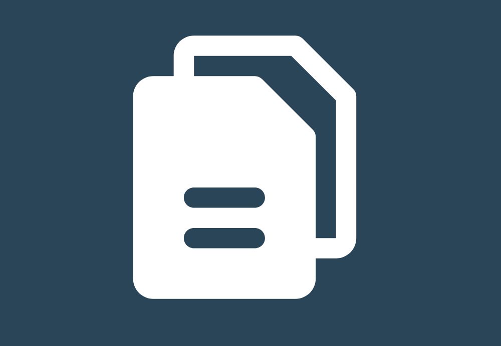 A graphic with a dark blue background with an icon of files.