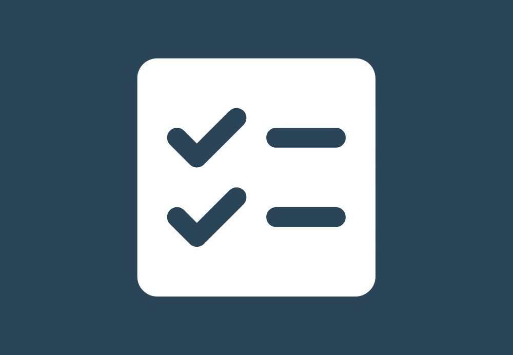 A graphic with a dark blue background with a checklist icon on it.